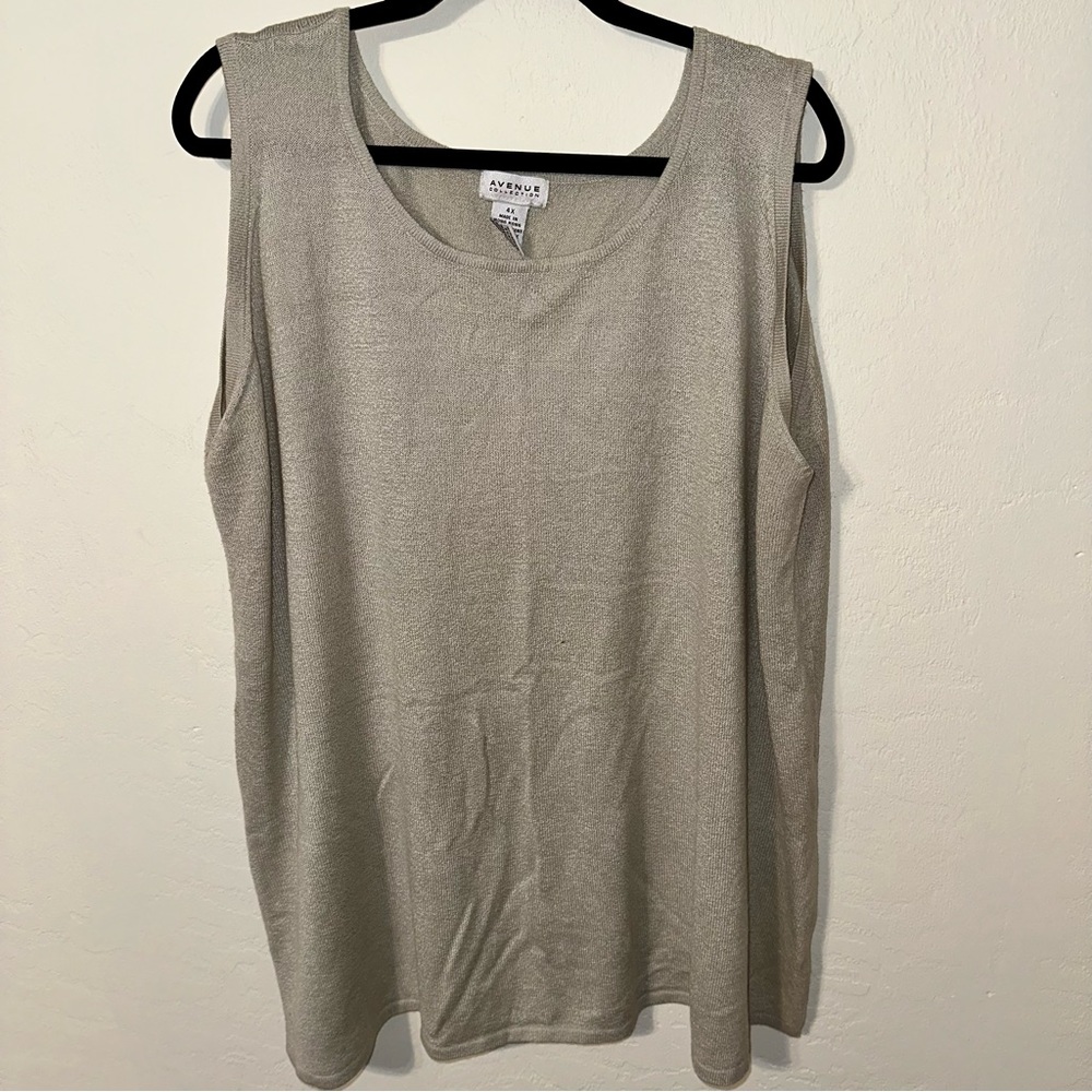 AVENUES. no sleeve tan blouse